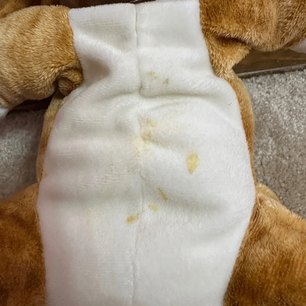 Vintage Walmart Lovable Huggable Lying Dog Plush 12” Brown white Hound Dog